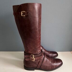 Cole Haan Tall Riding Boots Women's Size 9 Brown Buckles Quiet Luxury Equestrian